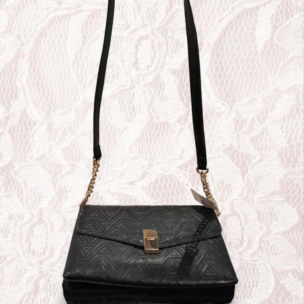 Aldo Black Clutch with Gold Chain Accent - Picture 4 of 5